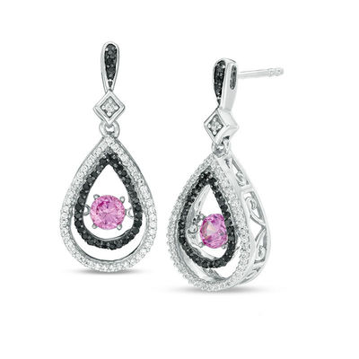 Unstoppable Love™ Lab-Created Pink Sapphire and 0.45 CT. T.W. Diamond Teardrop Earrings in Sterling Silver