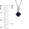 6.0mm Cushion-Cut Lab-Created Blue Sapphire and Diamond Accent Drop Pendant in 10K White Gold