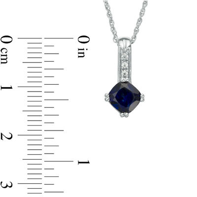 6.0mm Cushion-Cut Lab-Created Blue Sapphire and Diamond Accent Drop Pendant in 10K White Gold