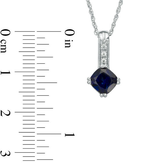 6.0mm Cushion-Cut Lab-Created Blue Sapphire and Diamond Accent Drop Pendant in 10K White Gold