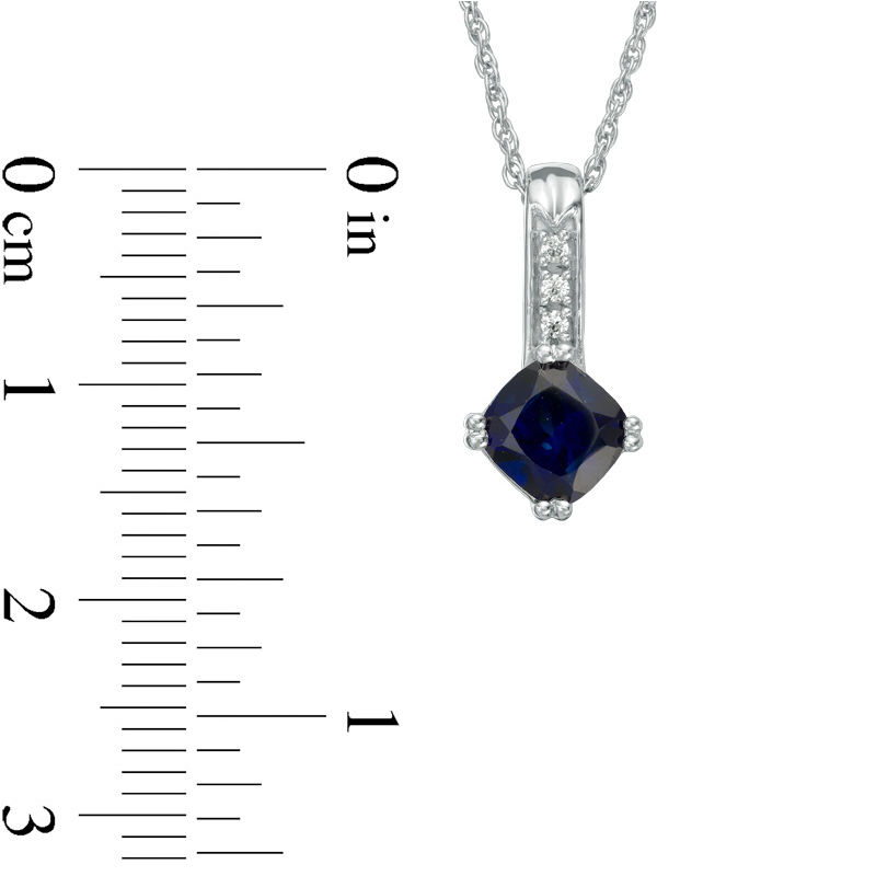 6.0mm Cushion-Cut Lab-Created Blue Sapphire and Diamond Accent Drop Pendant in 10K White Gold|Peoples Jewellers