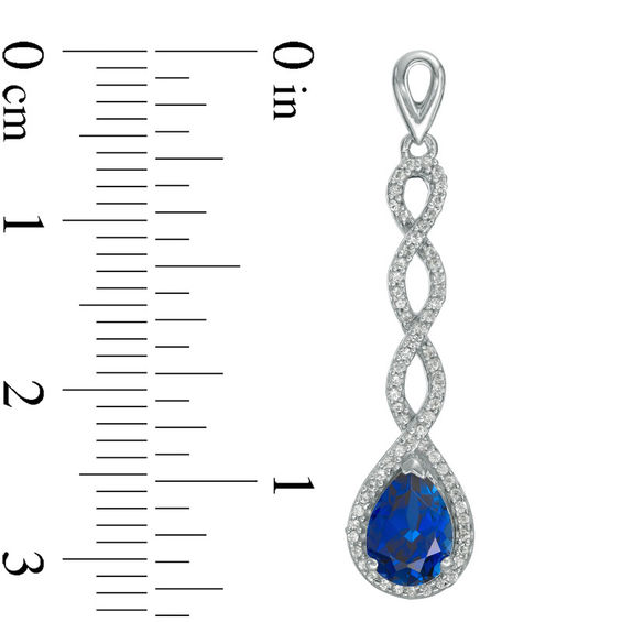 Pear-Shaped Lab-Created Blue Sapphire and 0.30 CT. T.W. Diamond Cascading Drop Earrings in Sterling Silver