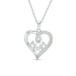 Unstoppable Love™ Lab-Created White Sapphire and 0.11 CT. T.W. Diamond "MOM" Heart Pendant in Sterling Silver