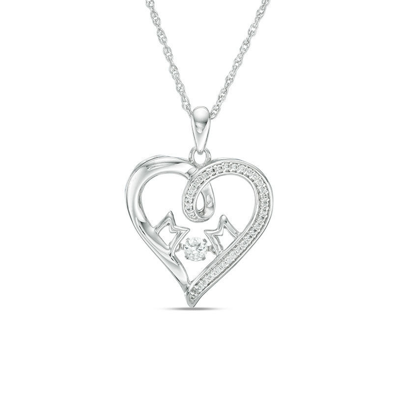 Unstoppable Love™ Lab-Created White Sapphire and 0.11 CT. T.W. Diamond "MOM" Heart Pendant in Sterling Silver|Peoples Jewellers