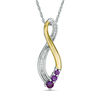 Amethyst and Diamond Accent Three Stone Infinity Pendant in Sterling Silver and 10K Gold