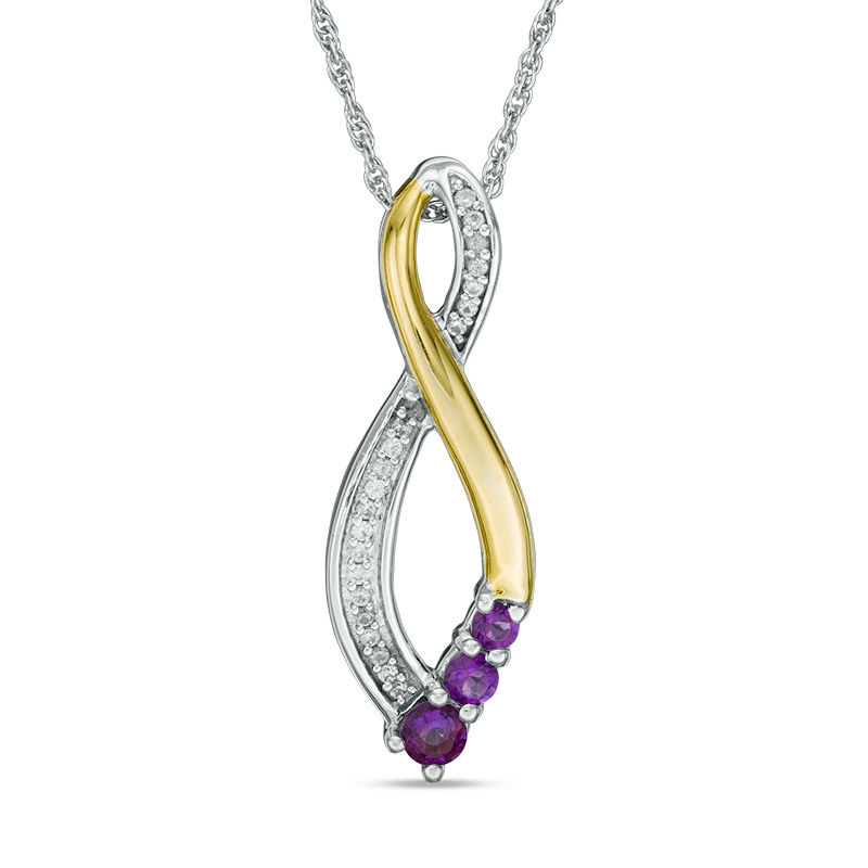 Amethyst and Diamond Accent Three Stone Infinity Pendant in Sterling Silver and 10K Gold|Peoples Jewellers