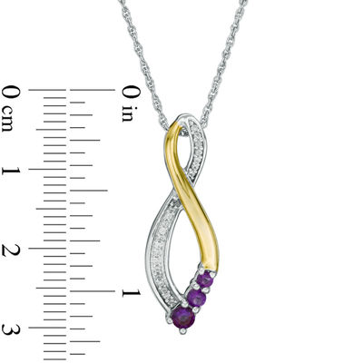 Amethyst and Diamond Accent Three Stone Infinity Pendant in Sterling Silver and 10K Gold