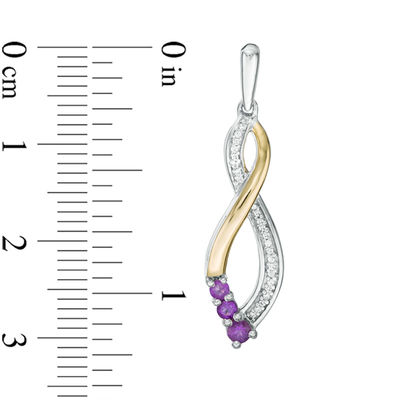 Amethyst and Diamond Accent Three Stone Infinity Drop Earrings in Sterling Silver and 10K Gold