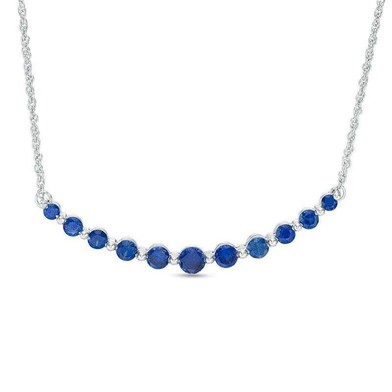 Graduated Lab-Created Blue Sapphire Curved Bar Necklace in Sterling Silver|Peoples Jewellers