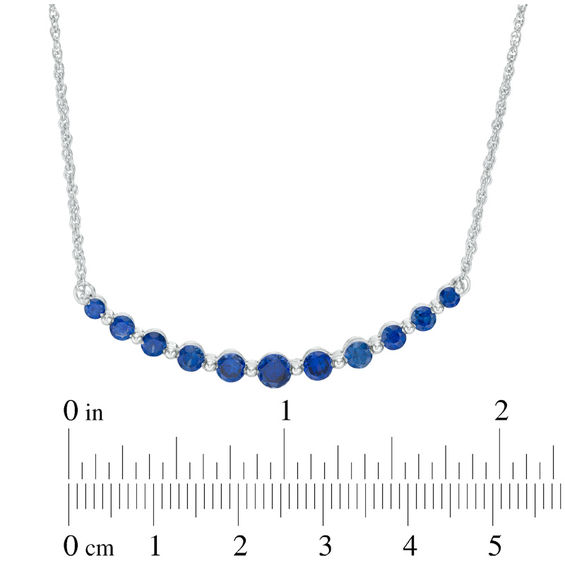 Graduated Lab-Created Blue Sapphire Curved Bar Necklace in Sterling Silver