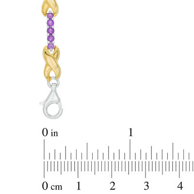 Amethyst Five Stone and Infinity Station Bracelet in Sterling Silver and 10K Gold - 7.5"