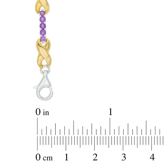 Amethyst Five Stone and Infinity Station Bracelet in Sterling Silver and 10K Gold - 7.5"