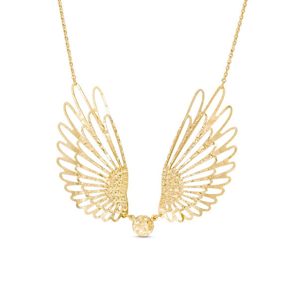 Made in Italy Diamond-Cut Ball with Wings Necklace in 10K Gold - 19"