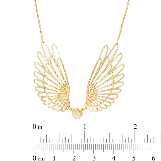 Made in Italy Diamond-Cut Ball with Wings Necklace in 10K Gold - 19"