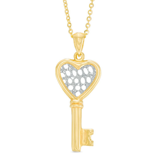 Made in Italy Diamond-Cut Lattice Heart-Top Key Pendant in 10K Two-Tone Gold