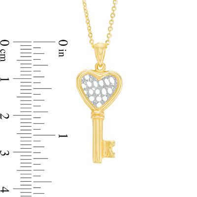 Made in Italy Diamond-Cut Lattice Heart-Top Key Pendant in 10K Two-Tone Gold