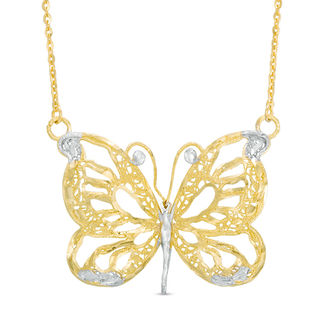 Made in Italy Diamond-Cut Butterfly Necklace in 10K Two-Tone Gold - 19"