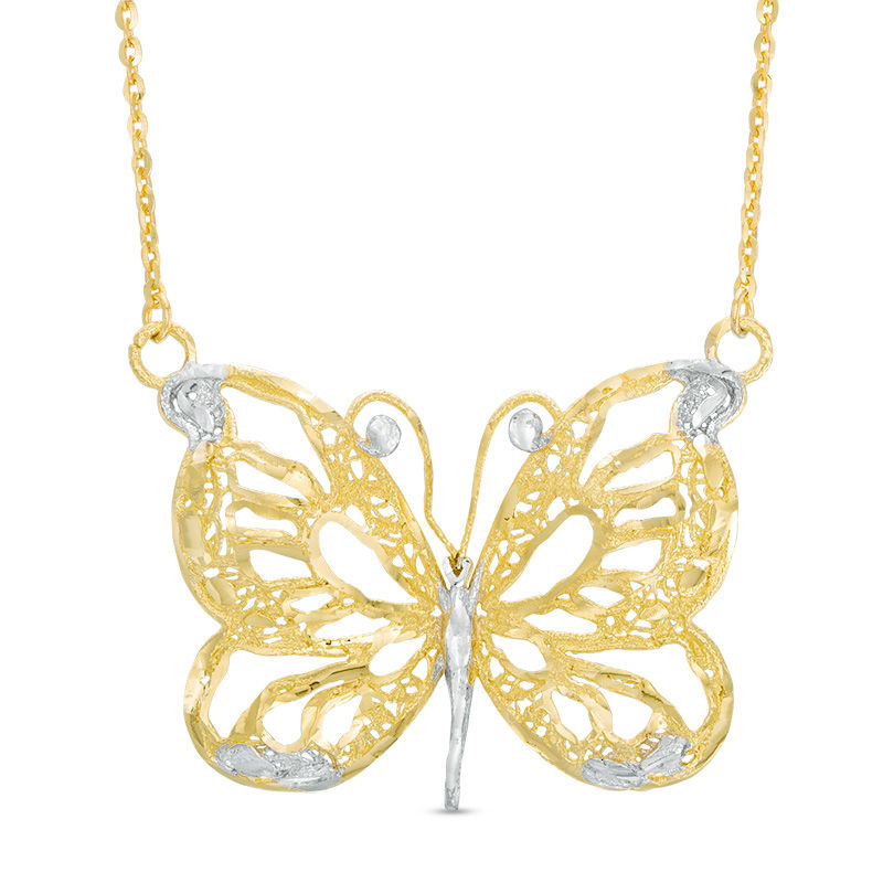 Made in Italy Diamond-Cut Butterfly Necklace in 10K Two-Tone Gold - 19"|Peoples Jewellers