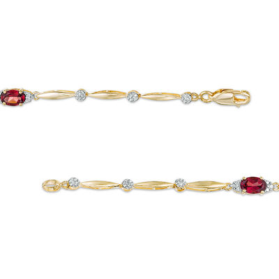 Oval Garnet and Diamond Accent Bracelet in Sterling Silver with 10K Gold Plate - 7.25"