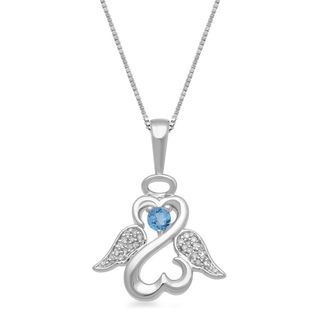 Open Hearts by Jane Seymour™ 2.5mm Blue Topaz and Diamond Accent Angel Wings and Halo Pendant in Sterling Silver