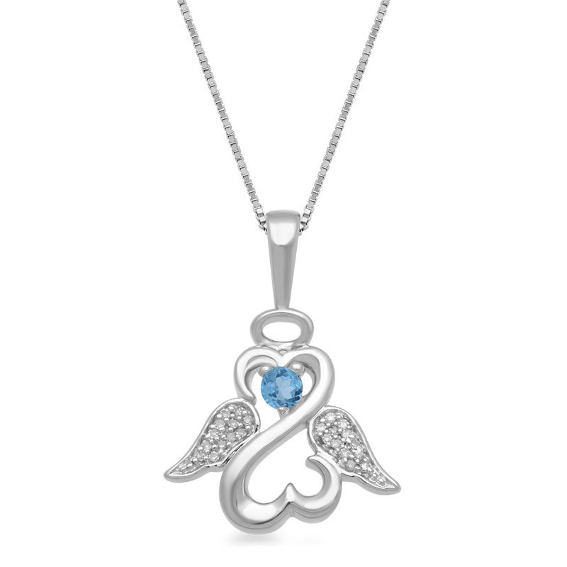 Open Hearts by Jane Seymour™ 2.5mm Blue Topaz and Diamond Accent Angel Wings and Halo Pendant in Sterling Silver|Peoples Jewellers
