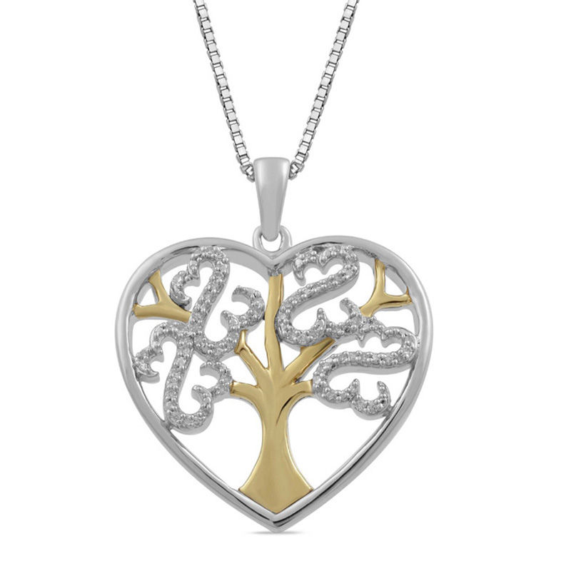 Open Hearts Family by Jane Seymour™ 0.10 CT. T.W. Diamond Tree Heart Pendant in Sterling Silver and 10K Gold|Peoples Jewellers