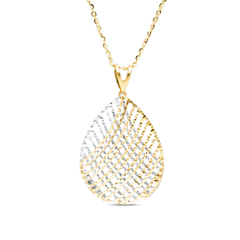 Made in Italy Diamond-Cut Lattice Teardrop Pendant in 10K Two-Tone Gold|Peoples Jewellers