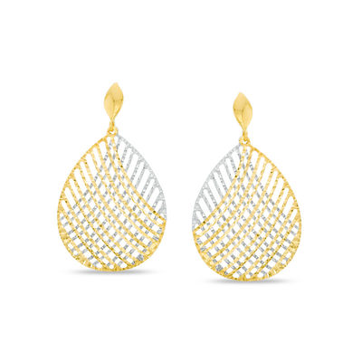 Made in Italy Diamond-Cut Lattice Teardrop Earrings in 10K Two-Tone Gold