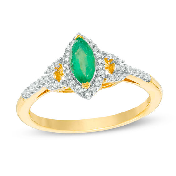 Marquise Emerald and 0.14 CT. T.W. Diamond Frame Buckle Ring in 10K Gold