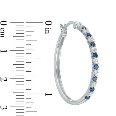 Alternating Lab-Created Blue and White Sapphire Hoop Earrings in Sterling Silver