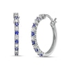 Thumbnail Image 1 of Alternating Lab-Created Blue and White Sapphire Hoop Earrings in Sterling Silver