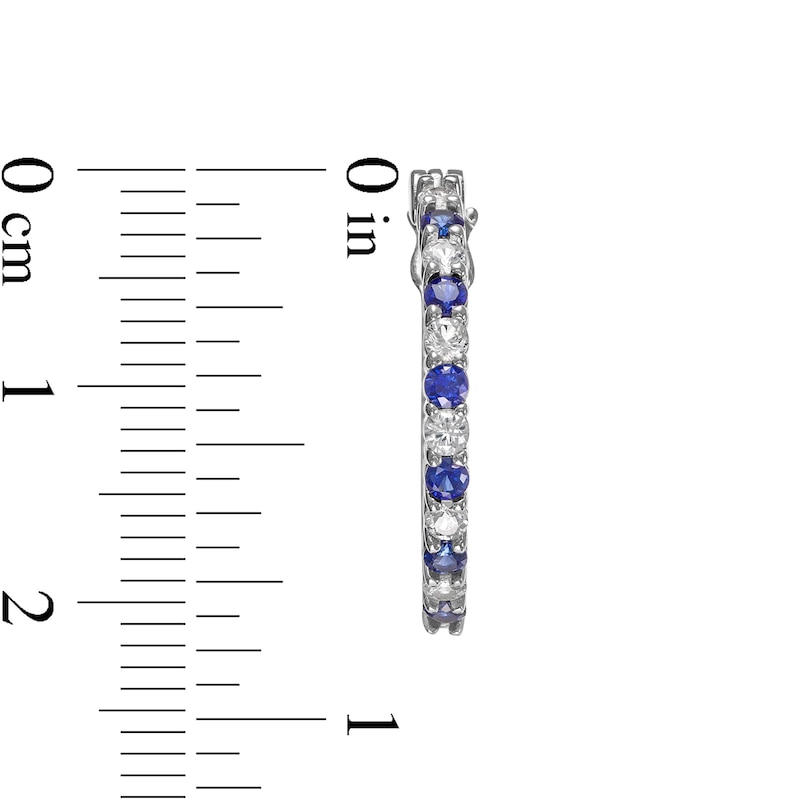 Main Image 3 of Alternating Lab-Created Blue and White Sapphire Hoop Earrings in Sterling Silver