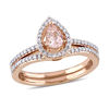 Pear-Shaped Morganite and 0.33 CT. T.W. Diamond Frame Bridal Set in 10K Rose Gold