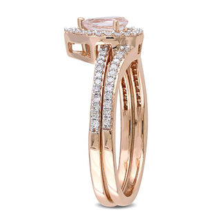 Pear-Shaped Morganite and 0.33 CT. T.W. Diamond Frame Bridal Set in 10K Rose Gold