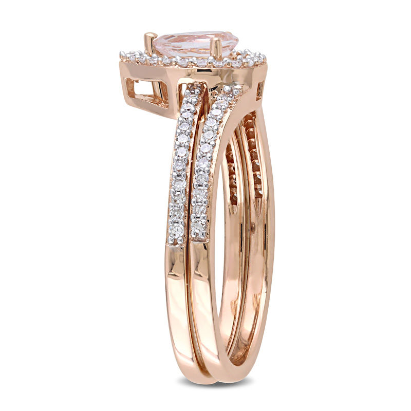 Pear-Shaped Morganite and 0.33 CT. T.W. Diamond Frame Bridal Set in 10K Rose Gold|Peoples Jewellers