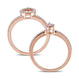 Pear-Shaped Morganite and 0.33 CT. T.W. Diamond Frame Bridal Set in 10K Rose Gold