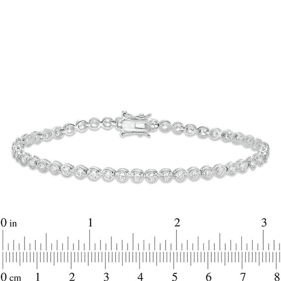 Lab-Created White Sapphire Bezel-Set Tennis Bracelet in Sterling Silver - 7.25"