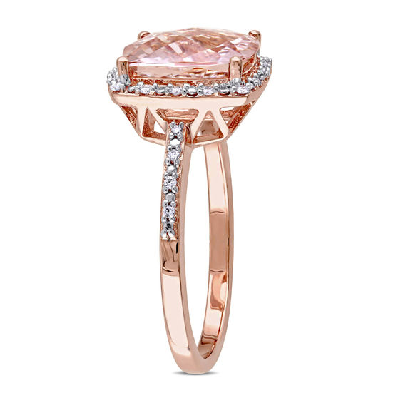 10.0mm Cushion-Cut Morganite and 0.10 CT. T.W. Diamond Frame Engagement Ring in 14K Rose Gold