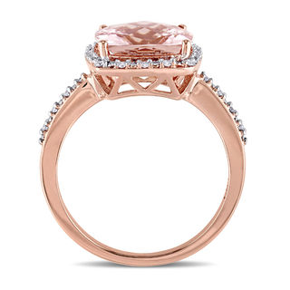 10.0mm Cushion-Cut Morganite and 0.10 CT. T.W. Diamond Frame Engagement Ring in 14K Rose Gold