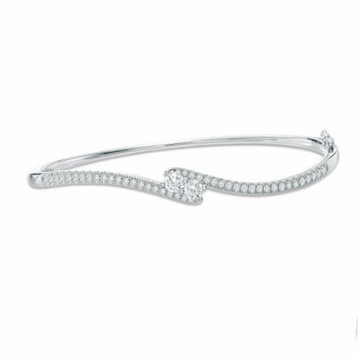 Ever Us™ CT. T.W. Two-Stone Diamond Bypass Bangle in 14K White Gold