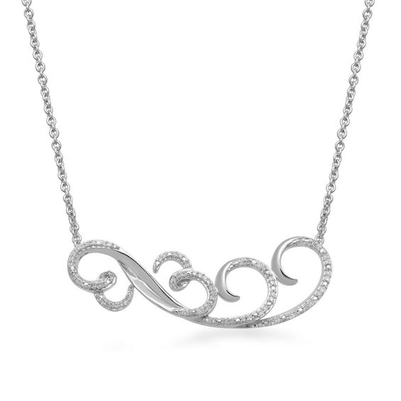 Open Hearts by Jane Seymour™ 0.15 CT. T.W. Diamond Wave Necklace in Sterling Silver - 16.5"