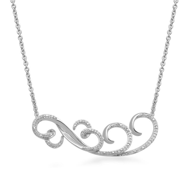 Main Image 1 of Open Hearts by Jane Seymour™ 0.15 CT. T.W. Diamond Wave Necklace in Sterling Silver - 16.5&quot;