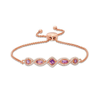 Multi-Shaped Amethyst and Lab-Created White Sapphire Bolo Bracelet in Sterling Silver with 18K Rose Gold Plate - 9.0"