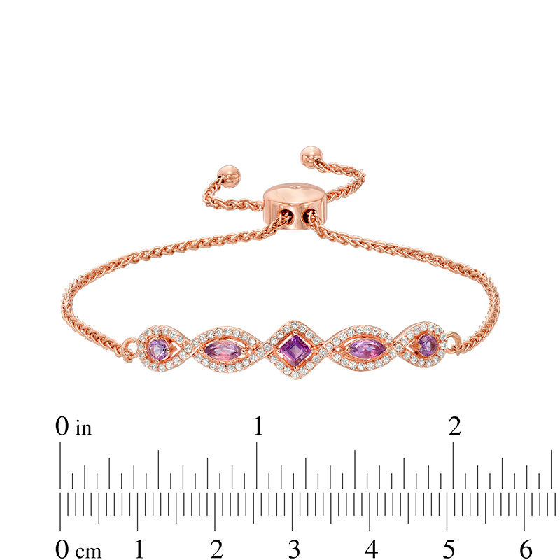 Multi-Shaped Amethyst and Lab-Created White Sapphire Bolo Bracelet in Sterling Silver with 18K Rose Gold Plate - 9.0"