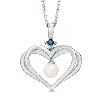 The Kindred Heart from Vera Wang Love Collection Freshwater Cultured Pearl and Sapphire Pendant in Sterling Silver