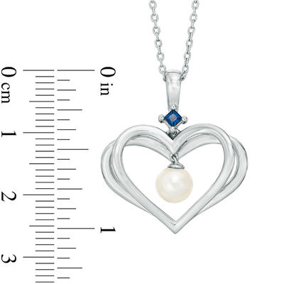 The Kindred Heart from Vera Wang Love Collection Freshwater Cultured Pearl and Sapphire Pendant in Sterling Silver