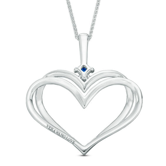 The Kindred Heart from Vera Wang Love Collection 0.30 CT. T.W. Diamond and Blue Sapphire Pendant in 14K White Gold - 19"