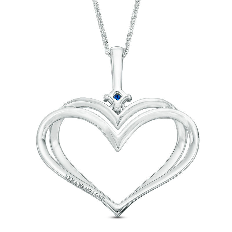 The Kindred Heart from Vera Wang Love Collection 0.30 CT. T.W. Diamond and Blue Sapphire Pendant in 14K White Gold - 19"|Peoples Jewellers