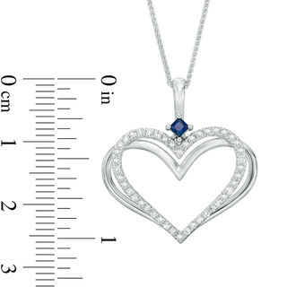 The Kindred Heart from Vera Wang Love Collection 0.30 CT. T.W. Diamond and Blue Sapphire Pendant in 14K White Gold - 19"