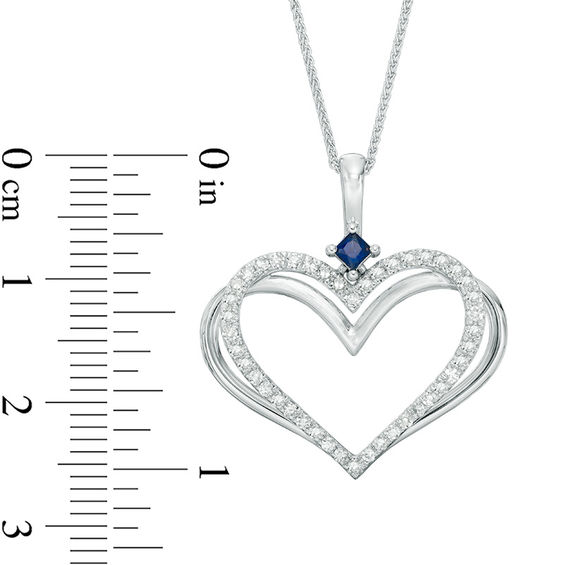 The Kindred Heart from Vera Wang Love Collection 0.30 CT. T.W. Diamond and Blue Sapphire Pendant in 14K White Gold - 19"